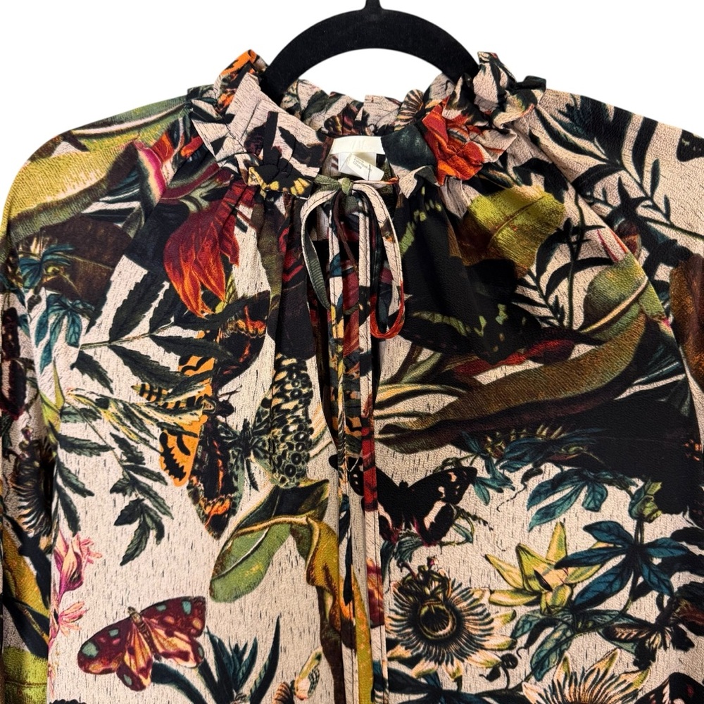 H&M Women’s Rich Multicolor Botanical Long Sleeve Midi Dress sz 4 - Picture 2 of 11